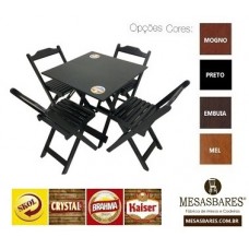 Conjunto Dobrável Mesa 70x70 com 4 Cadeiras Madeira Com Logo - Cod: 989